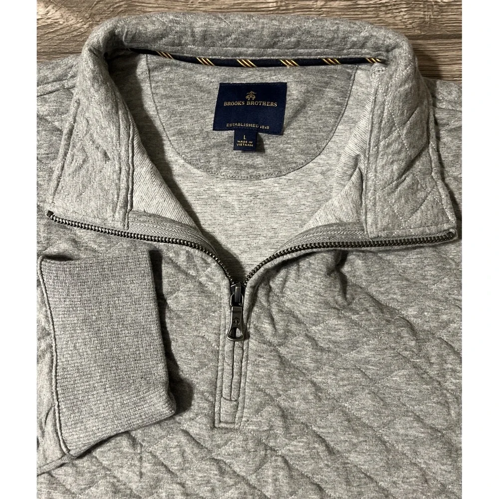 Brooks Brothers Gray Diamond Quilted 1/4 Zip Stretch Pullover Sweater Size Large
